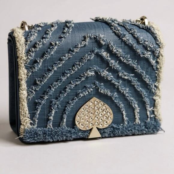 Kate Spade Denim Amelia Jeweled Shoulder Bag w/ Crystal Spade - Picture 1 of 16